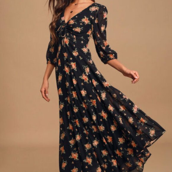FREE PEOPLE Floral Black Sea Glass Midi Dress - Picture 2 of 7